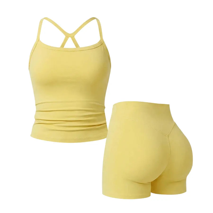 Women'S 2 Piece Workout Set Backless Spaghetti Strap Top and High Waisted Shorts Slim Fit Yoga Gym Fitness Outfit