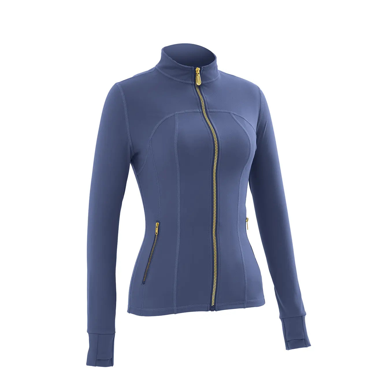 Gold Zipper Thumb Hole Yoga Jacket Women Slim Full Zip Workout Coat Zipper Pocket Fitness Activewear, Top & Leggings Separate Sale Backtoschool
