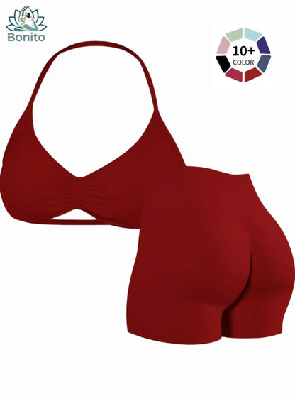 New Women'S Sporty Yoga Set, High-Waisted Tight-Fitting Shorts and Tank Top, Summer Fitness Outfit for Running and Gym Workouts, All Season Activewear, Fitness Clothes, Fitness Apparel, Fitness Clothing