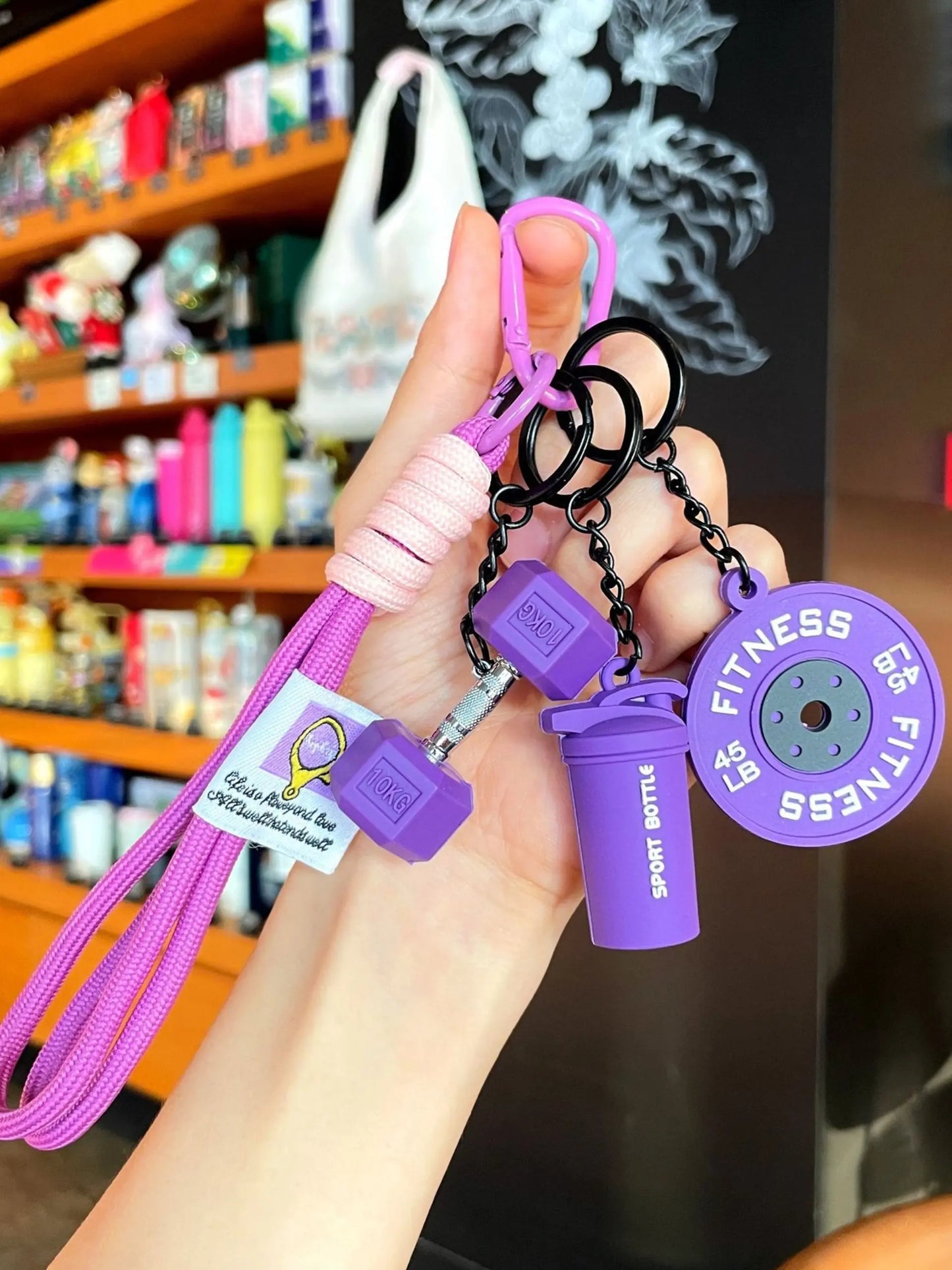 Sport Fitness Dumbbell and Barbell Keychain Set, Lanyard, Keychain for Bags, Gym Keychain, Charismatic Keychain, Keychain Accessories with Rope Charms, Water Bottle Accents, Dumbbell & Barbell Charms Pendant, Bag Ornaments for Women Men