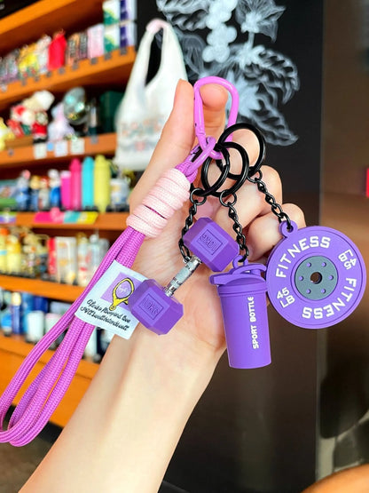 Sport Fitness Dumbbell and Barbell Keychain Set, Lanyard, Keychain for Bags, Gym Keychain, Charismatic Keychain, Keychain Accessories with Rope Charms, Water Bottle Accents, Dumbbell & Barbell Charms Pendant, Bag Ornaments for Women Men
