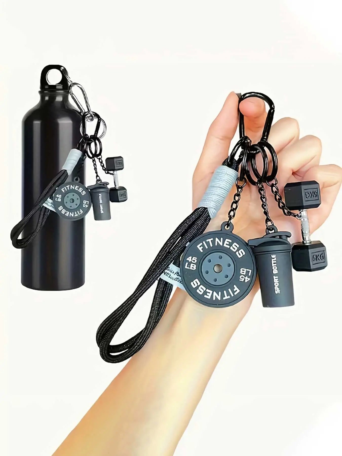 Sport Fitness Dumbbell and Barbell Keychain Set, Lanyard, Keychain for Bags, Gym Keychain, Charismatic Keychain, Keychain Accessories with Rope Charms, Water Bottle Accents, Dumbbell & Barbell Charms Pendant, Bag Ornaments for Women Men