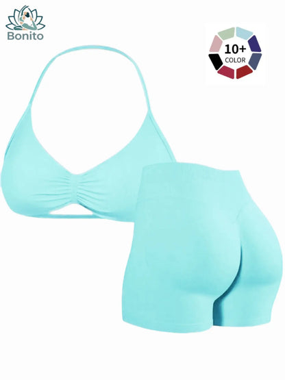 New Women'S Sporty Yoga Set, High-Waisted Tight-Fitting Shorts and Tank Top, Summer Fitness Outfit for Running and Gym Workouts, All Season Activewear, Fitness Clothes, Fitness Apparel, Fitness Clothing