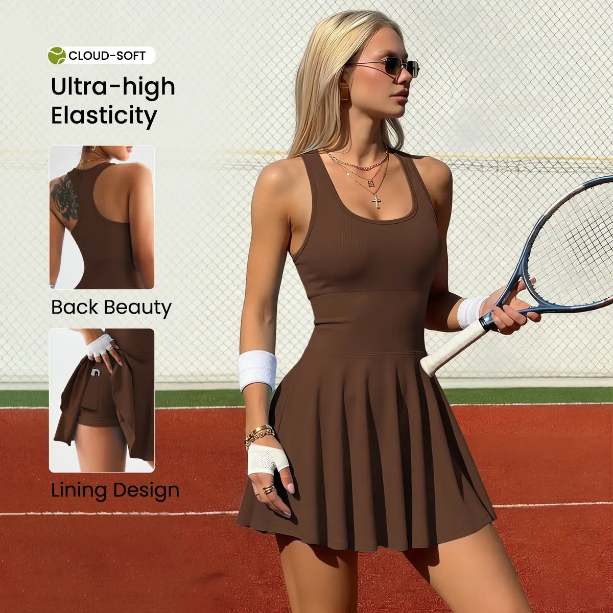 Hijesse Women'S Solid Sports Tennis Dress High Stretch Comfortable Breathable Fabric Built-In Pocket Design Ideal for Yoga Fitness Activities Sport Romper Sleeveless Romper, Suitable for Spring & Summer Wear