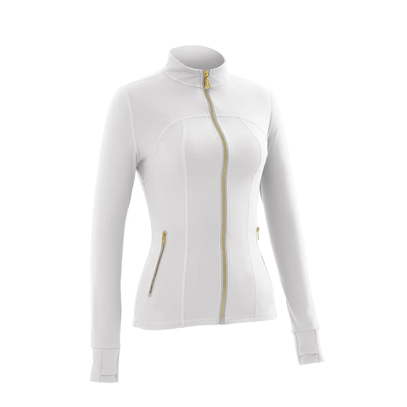 Gold Zipper Thumb Hole Yoga Jacket Women Slim Full Zip Workout Coat Zipper Pocket Fitness Activewear, Top & Leggings Separate Sale Backtoschool