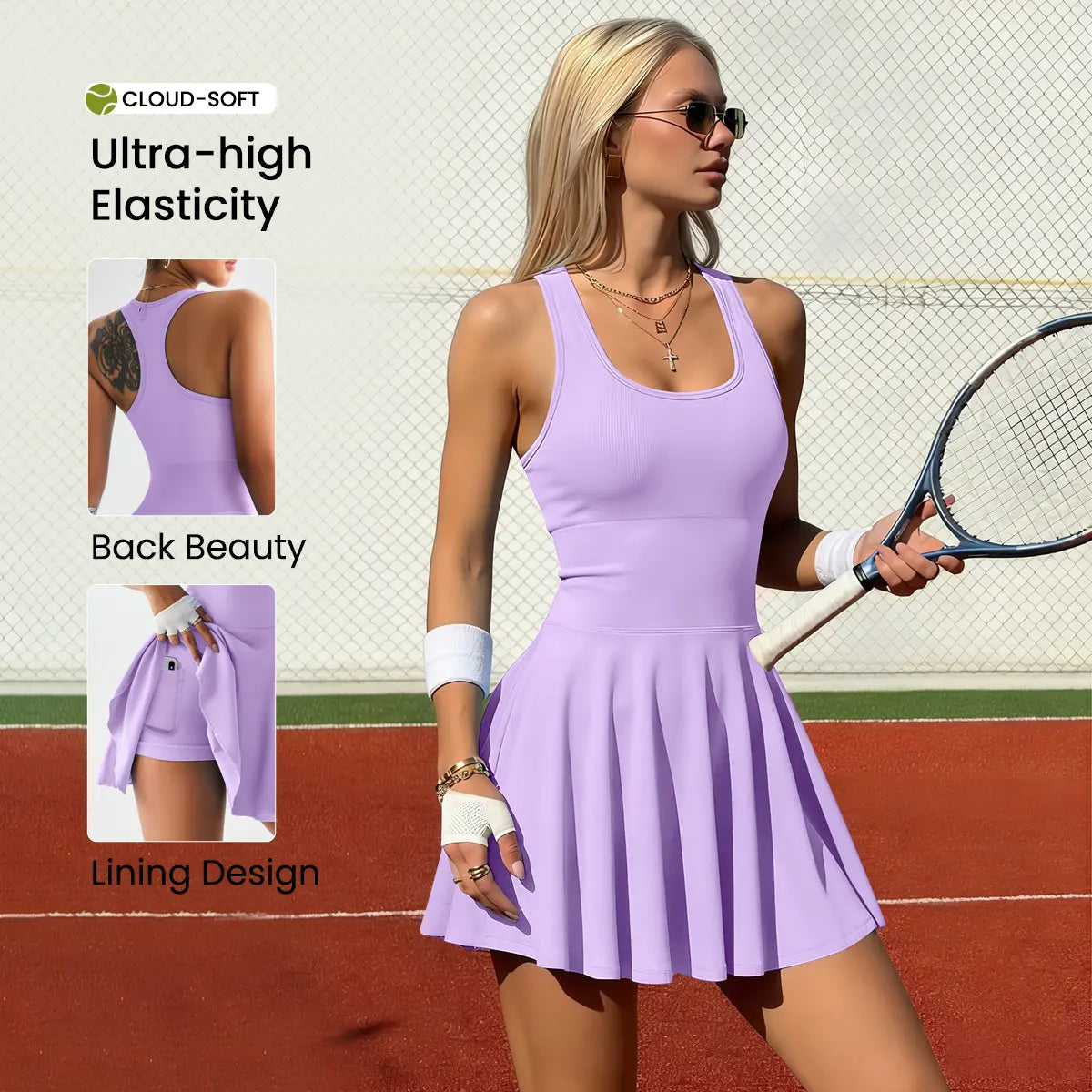 Hijesse Women'S Solid Sports Tennis Dress High Stretch Comfortable Breathable Fabric Built-In Pocket Design Ideal for Yoga Fitness Activities Sport Romper Sleeveless Romper, Suitable for Spring & Summer Wear
