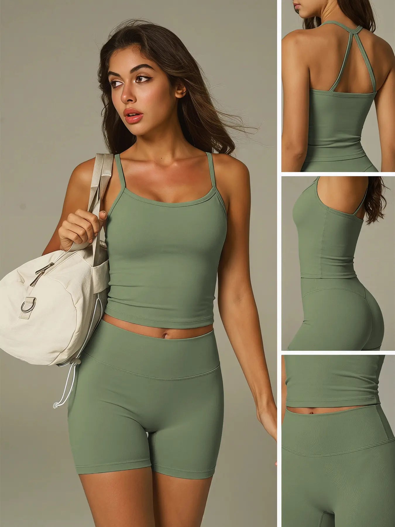 Women'S 2 Piece Workout Set Backless Spaghetti Strap Top and High Waisted Shorts Slim Fit Yoga Gym Fitness Outfit