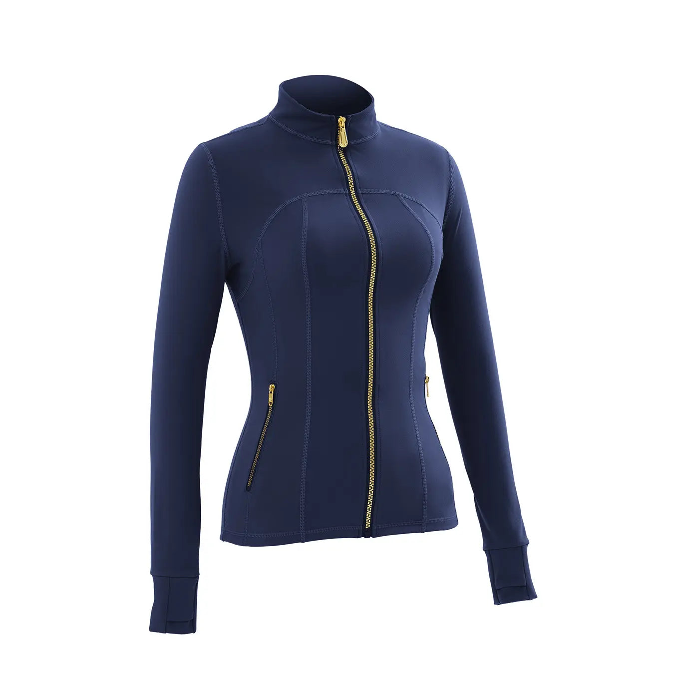Gold Zipper Thumb Hole Yoga Jacket Women Slim Full Zip Workout Coat Zipper Pocket Fitness Activewear, Top & Leggings Separate Sale Backtoschool
