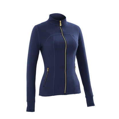 Gold Zipper Thumb Hole Yoga Jacket Women Slim Full Zip Workout Coat Zipper Pocket Fitness Activewear, Top & Leggings Separate Sale Backtoschool