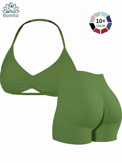 New Women'S Sporty Yoga Set, High-Waisted Tight-Fitting Shorts and Tank Top, Summer Fitness Outfit for Running and Gym Workouts, All Season Activewear, Fitness Clothes, Fitness Apparel, Fitness Clothing