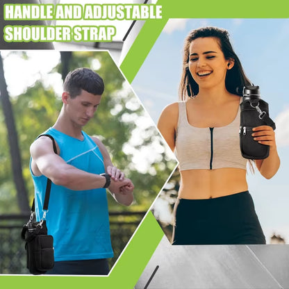 Magnetic Gym Water Bottle Holder with Phone Pocket & Shoulder Strap