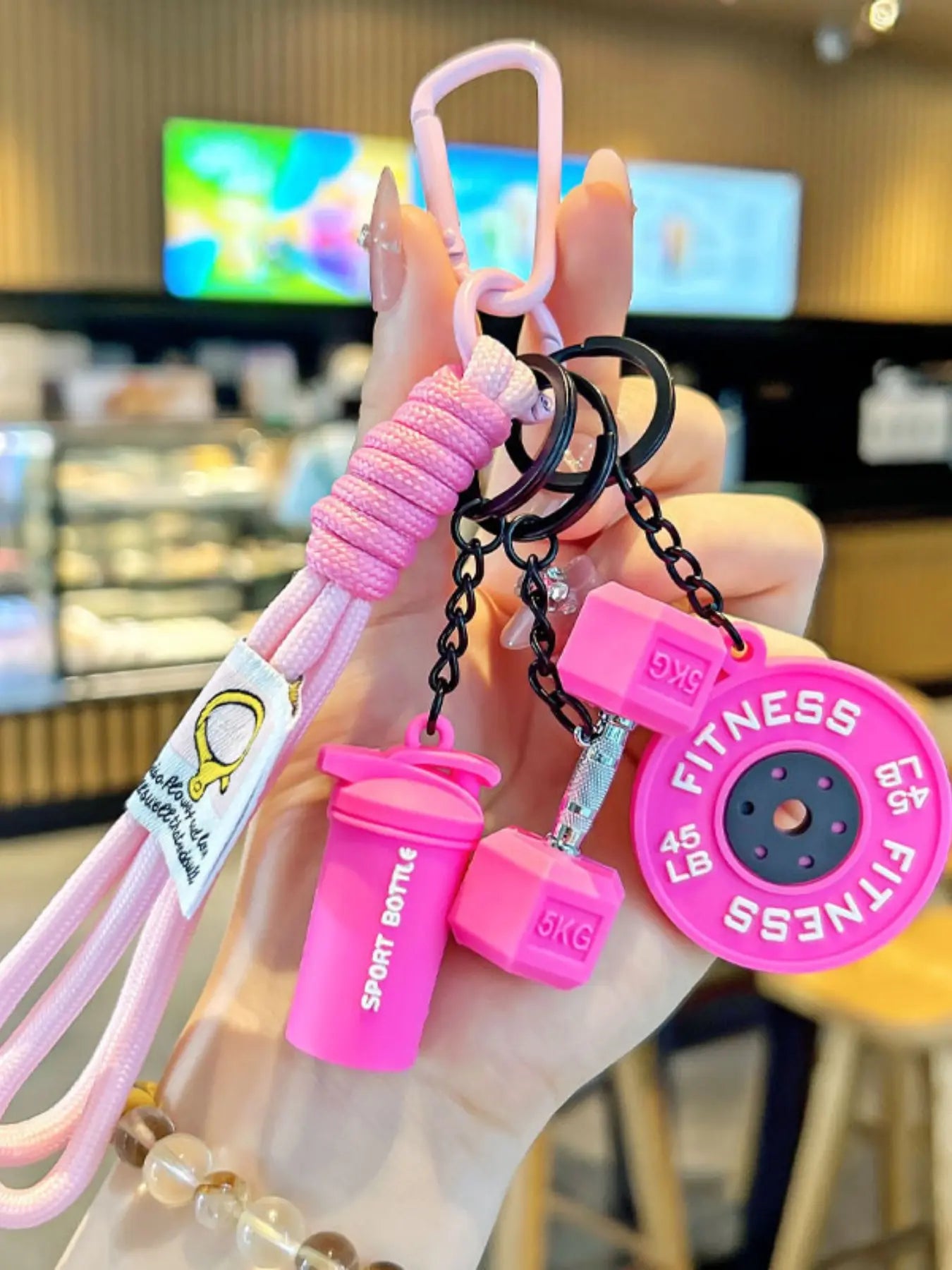Sport Fitness Dumbbell and Barbell Keychain Set, Lanyard, Keychain for Bags, Gym Keychain, Charismatic Keychain, Keychain Accessories with Rope Charms, Water Bottle Accents, Dumbbell & Barbell Charms Pendant, Bag Ornaments for Women Men