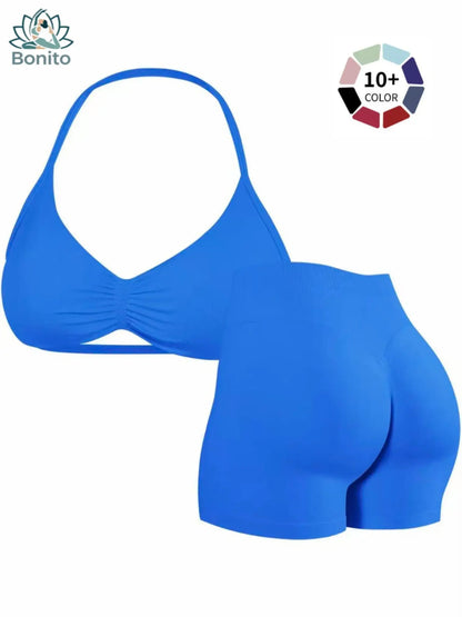New Women'S Sporty Yoga Set, High-Waisted Tight-Fitting Shorts and Tank Top, Summer Fitness Outfit for Running and Gym Workouts, All Season Activewear, Fitness Clothes, Fitness Apparel, Fitness Clothing