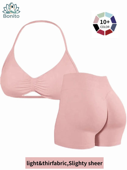 New Women'S Sporty Yoga Set, High-Waisted Tight-Fitting Shorts and Tank Top, Summer Fitness Outfit for Running and Gym Workouts, All Season Activewear, Fitness Clothes, Fitness Apparel, Fitness Clothing