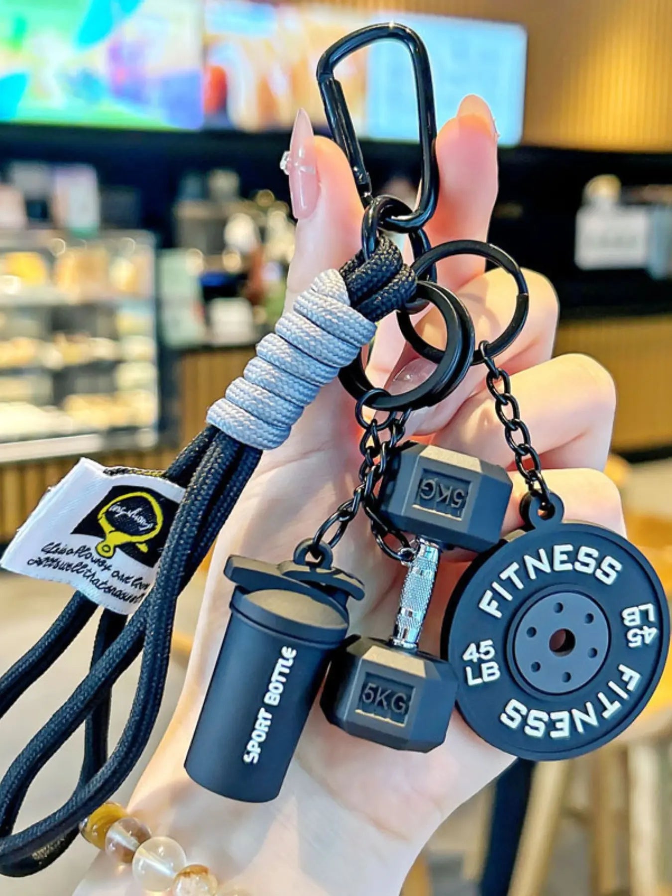 Sport Fitness Dumbbell and Barbell Keychain Set, Lanyard, Keychain for Bags, Gym Keychain, Charismatic Keychain, Keychain Accessories with Rope Charms, Water Bottle Accents, Dumbbell & Barbell Charms Pendant, Bag Ornaments for Women Men