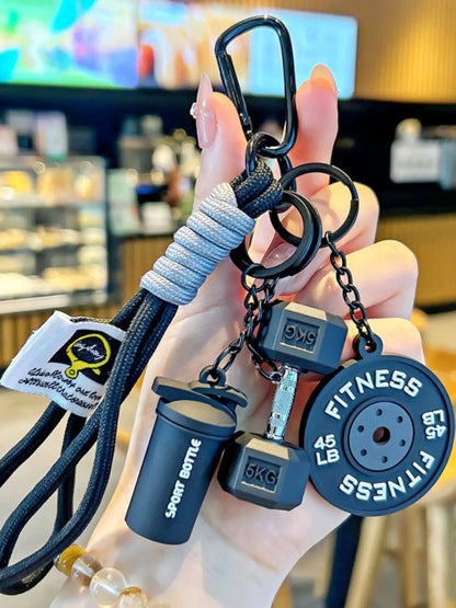 Sport Fitness Dumbbell and Barbell Keychain Set, Lanyard, Keychain for Bags, Gym Keychain, Charismatic Keychain, Keychain Accessories with Rope Charms, Water Bottle Accents, Dumbbell & Barbell Charms Pendant, Bag Ornaments for Women Men