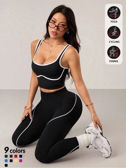 Women'S 2 Piece Sportswear Set, Sports Vest and Tight Pants, Fitness and Daily Exercise, High Waist Tummy Control, Fashion Gym Clothes