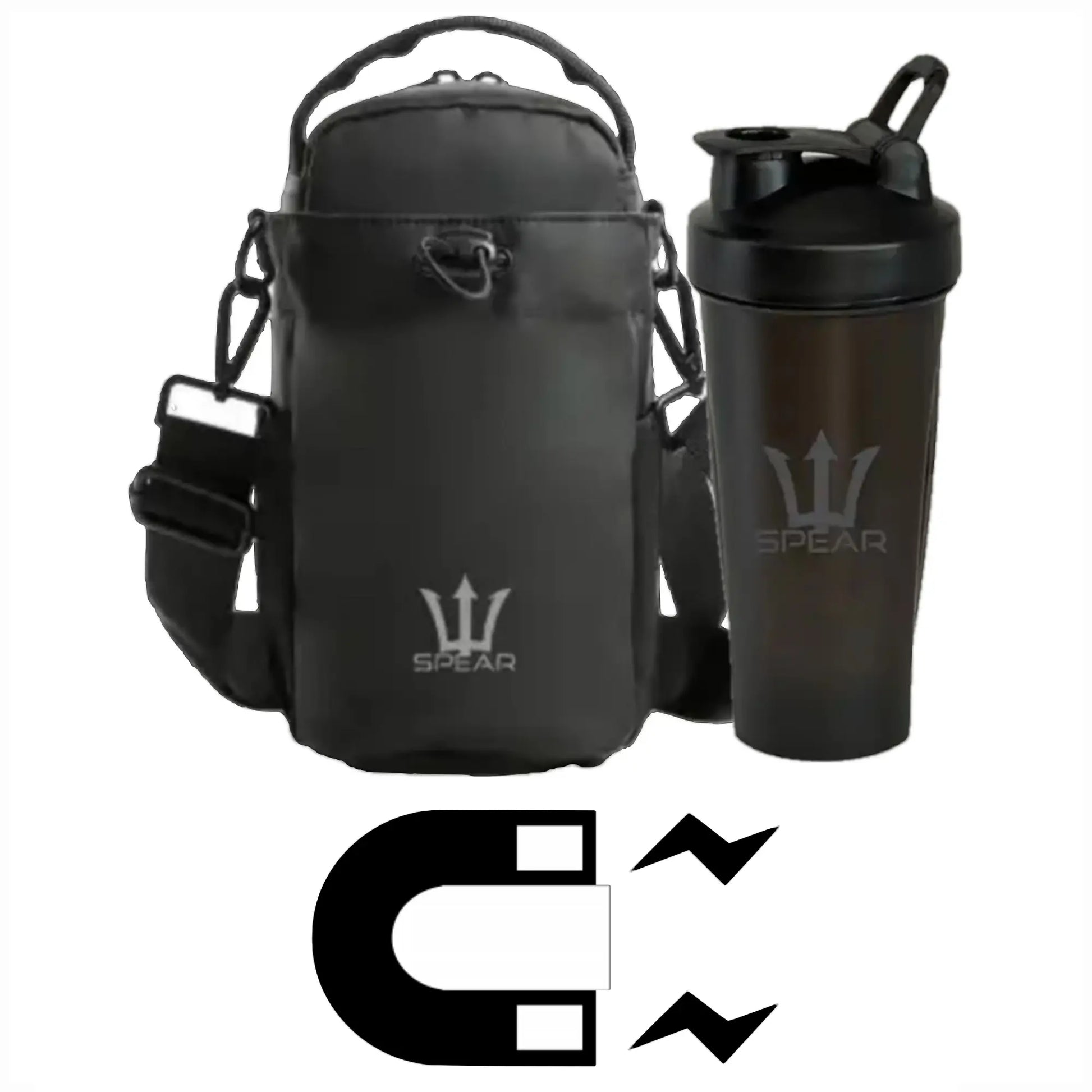 SPEAR Magnetic Gym Bottle Bag with 20Oz Shaker Bottle - Keep Your Fitness Sports Gym Gear Organized & in One Place
