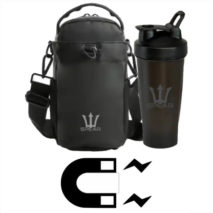 SPEAR Magnetic Gym Bottle Bag with 20Oz Shaker Bottle - Keep Your Fitness Sports Gym Gear Organized & in One Place
