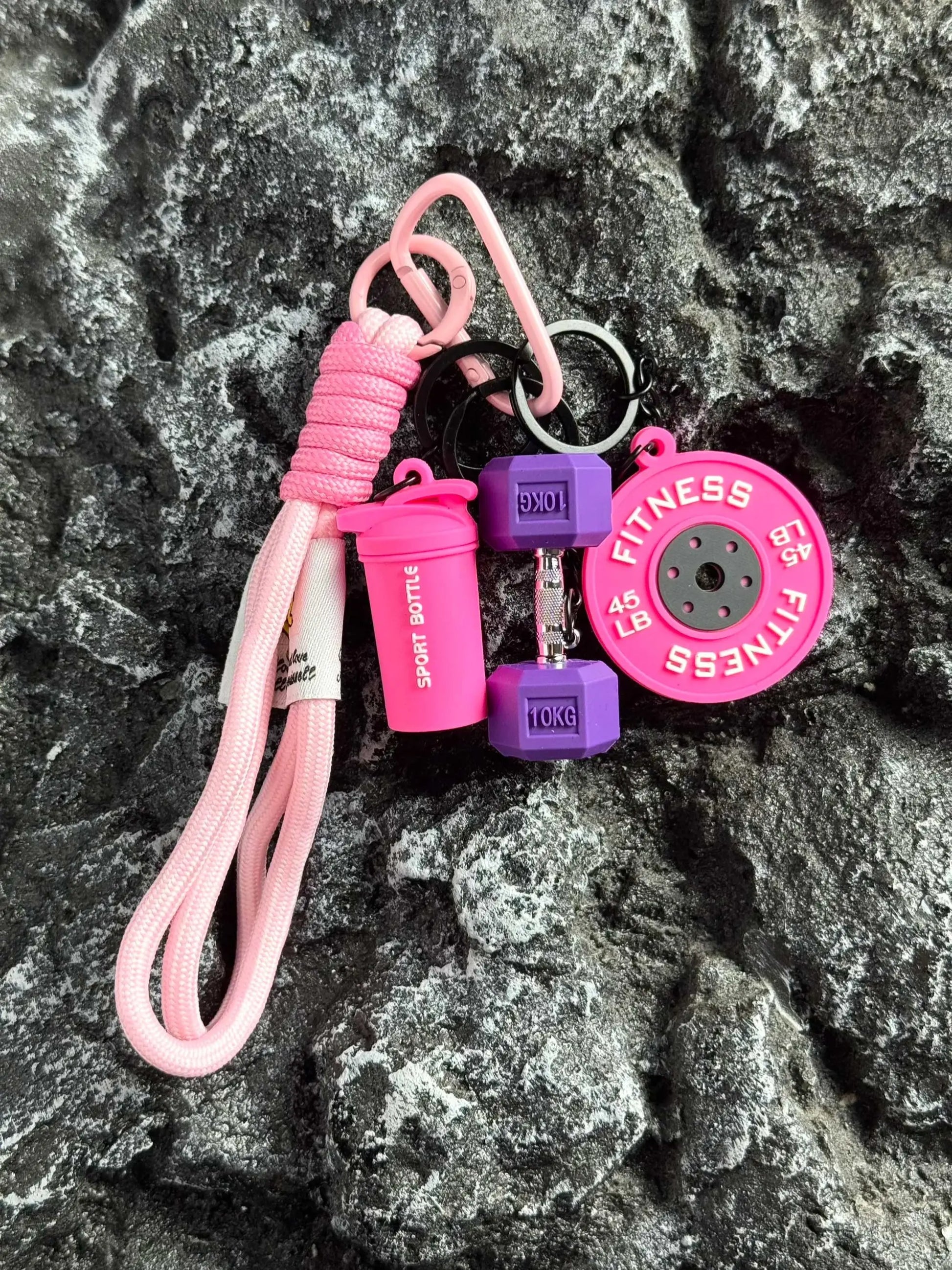 Sport Fitness Dumbbell and Barbell Keychain Set, Lanyard, Keychain for Bags, Gym Keychain, Charismatic Keychain, Keychain Accessories with Rope Charms, Water Bottle Accents, Dumbbell & Barbell Charms Pendant, Bag Ornaments for Women Men