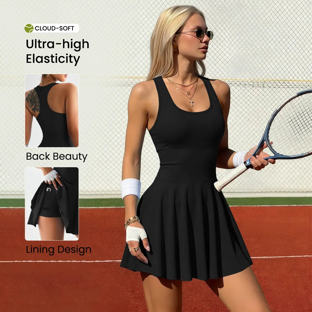 Hijesse Women'S Solid Sports Tennis Dress High Stretch Comfortable Breathable Fabric Built-In Pocket Design Ideal for Yoga Fitness Activities Sport Romper Sleeveless Romper, Suitable for Spring & Summer Wear