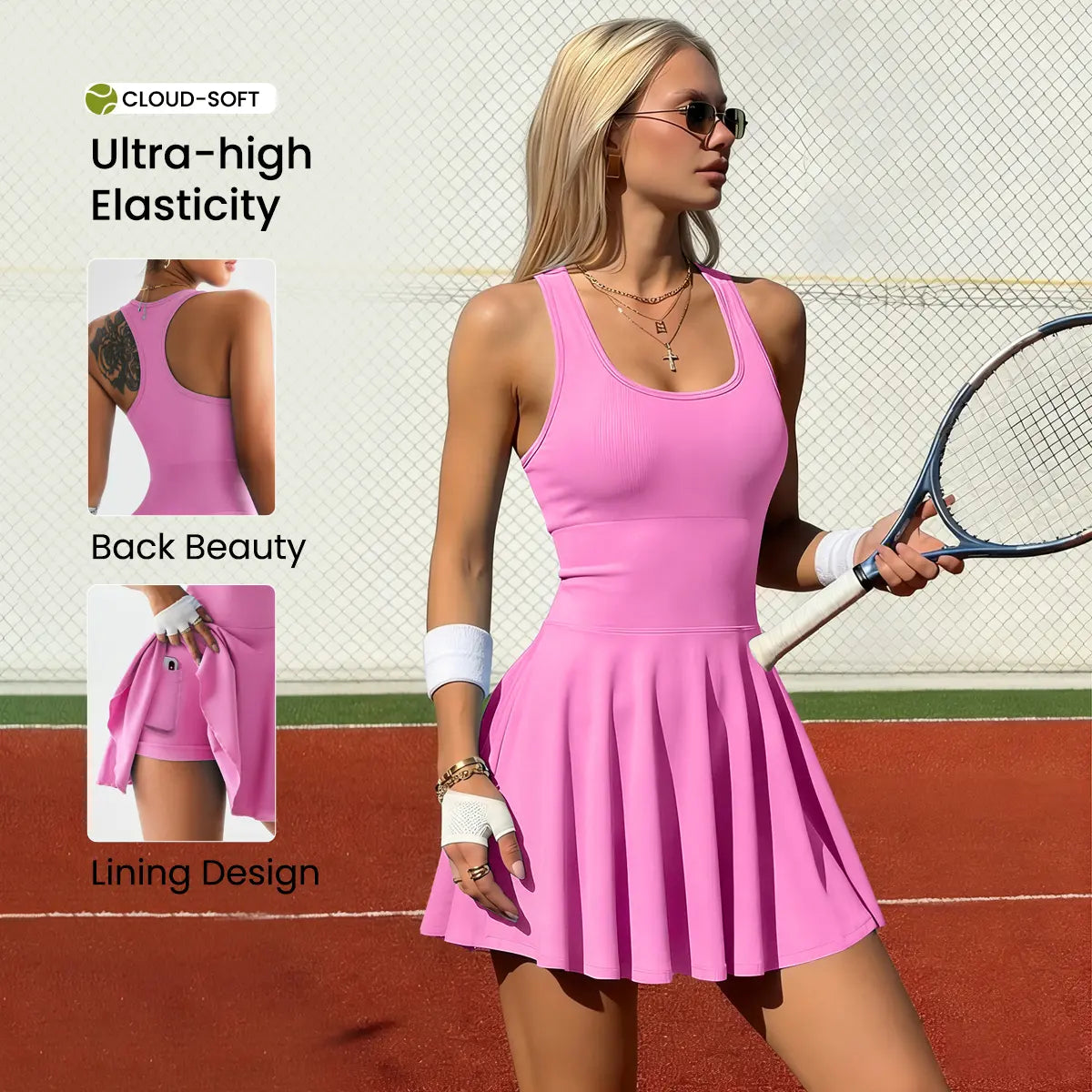 Hijesse Women'S Solid Sports Tennis Dress High Stretch Comfortable Breathable Fabric Built-In Pocket Design Ideal for Yoga Fitness Activities Sport Romper Sleeveless Romper, Suitable for Spring & Summer Wear