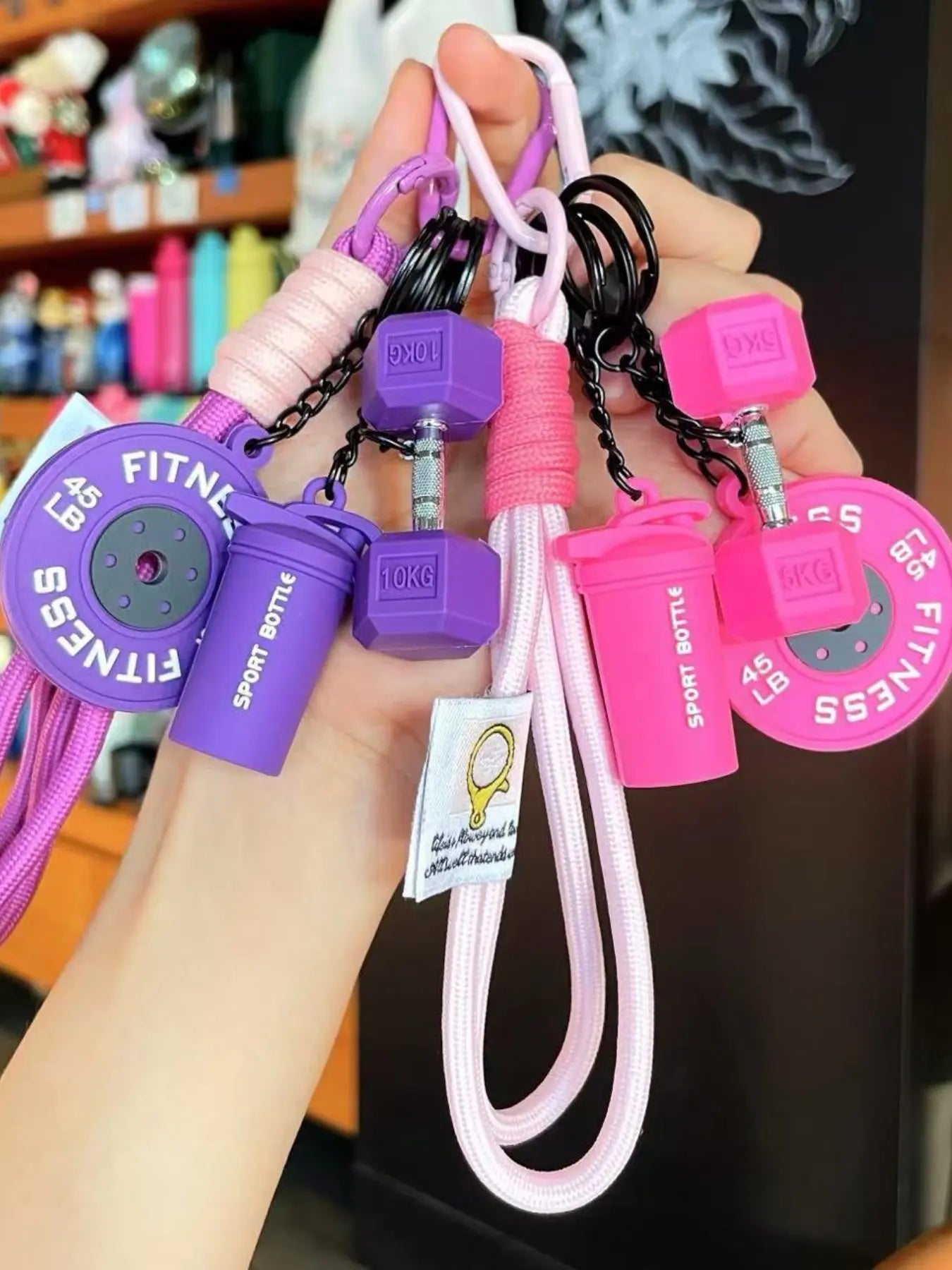 Sport Fitness Dumbbell and Barbell Keychain Set, Lanyard, Keychain for Bags, Gym Keychain, Charismatic Keychain, Keychain Accessories with Rope Charms, Water Bottle Accents, Dumbbell & Barbell Charms Pendant, Bag Ornaments for Women Men