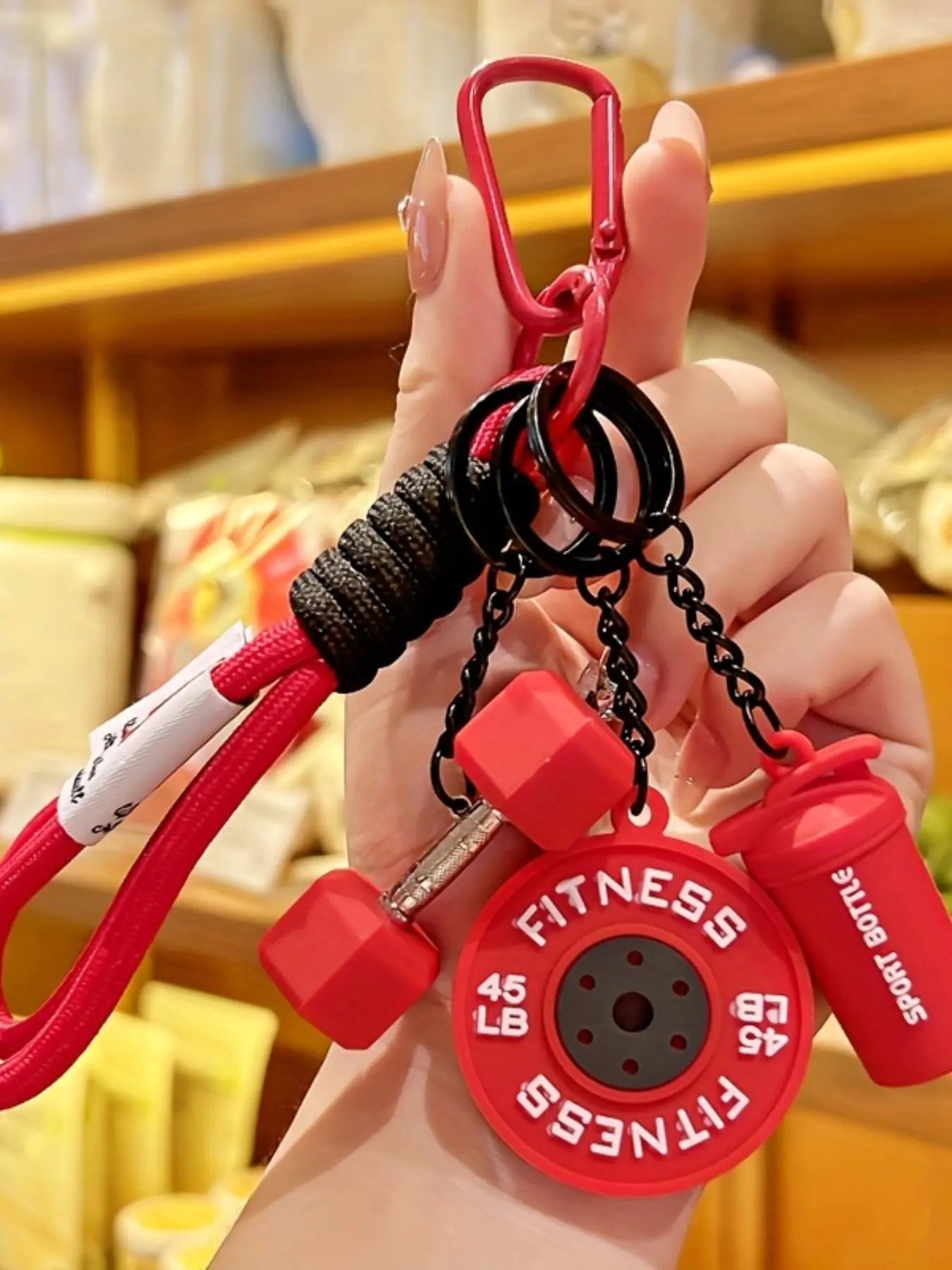 Sport Fitness Dumbbell and Barbell Keychain Set, Lanyard, Keychain for Bags, Gym Keychain, Charismatic Keychain, Keychain Accessories with Rope Charms, Water Bottle Accents, Dumbbell & Barbell Charms Pendant, Bag Ornaments for Women Men