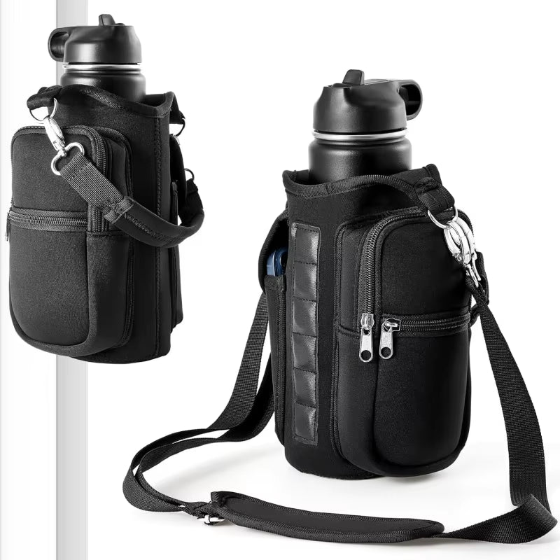 Magnetic Gym Water Bottle Holder with Phone Pocket & Shoulder Strap