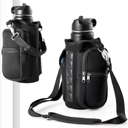 Magnetic Gym Water Bottle Holder with Phone Pocket & Shoulder Strap