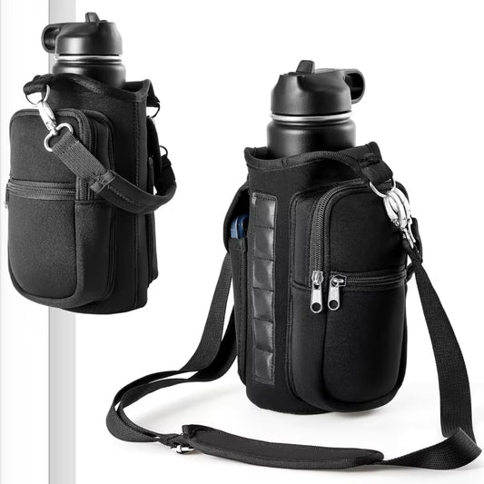 Magnetic Gym Water Bottle Holder with Phone Pocket & Shoulder Strap