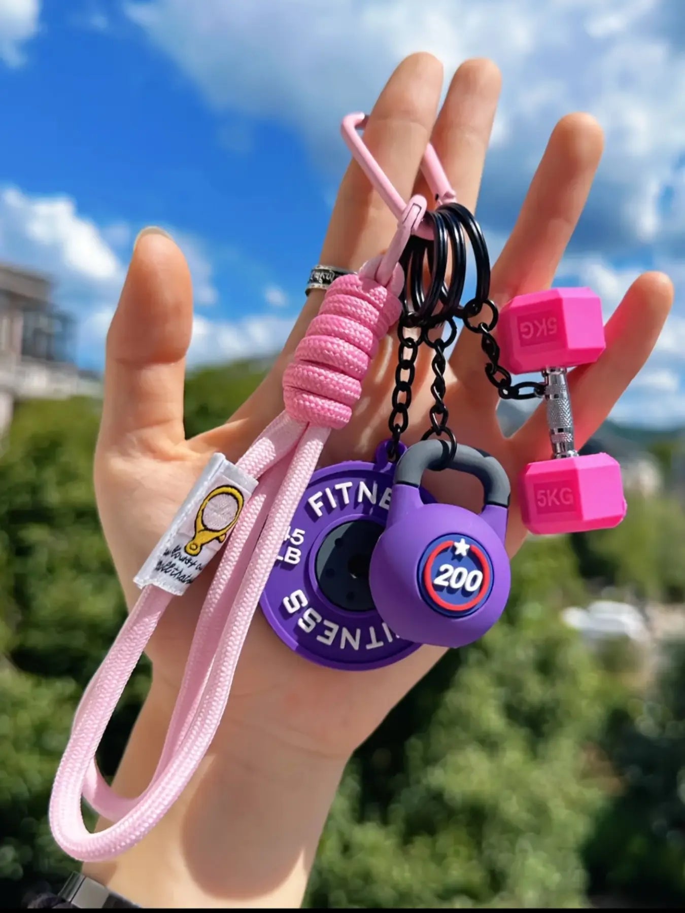 Sport Fitness Dumbbell and Barbell Keychain Set, Lanyard, Keychain for Bags, Gym Keychain, Charismatic Keychain, Keychain Accessories with Rope Charms, Water Bottle Accents, Dumbbell & Barbell Charms Pendant, Bag Ornaments for Women Men