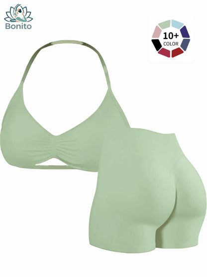 New Women'S Sporty Yoga Set, High-Waisted Tight-Fitting Shorts and Tank Top, Summer Fitness Outfit for Running and Gym Workouts, All Season Activewear, Fitness Clothes, Fitness Apparel, Fitness Clothing