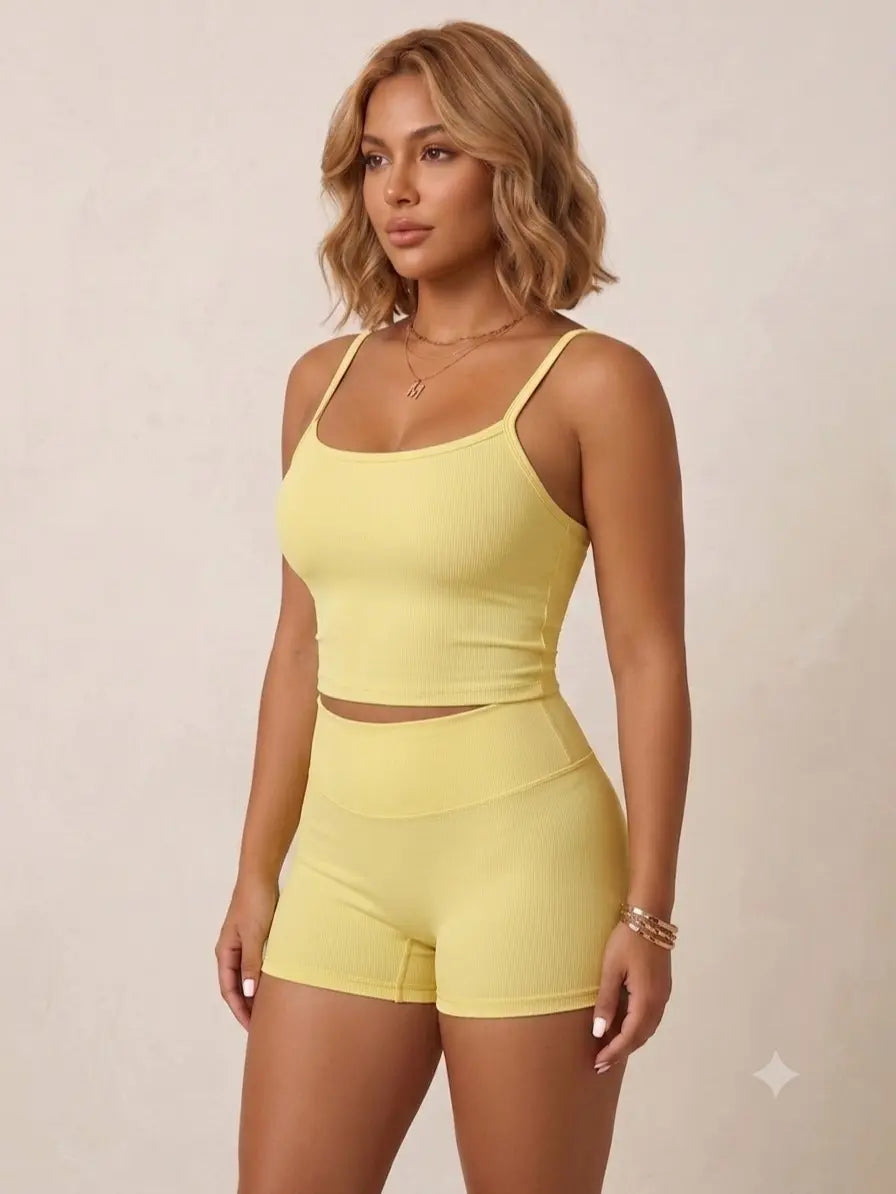 Women'S 2 Piece Workout Set Backless Spaghetti Strap Top and High Waisted Shorts Slim Fit Yoga Gym Fitness Outfit