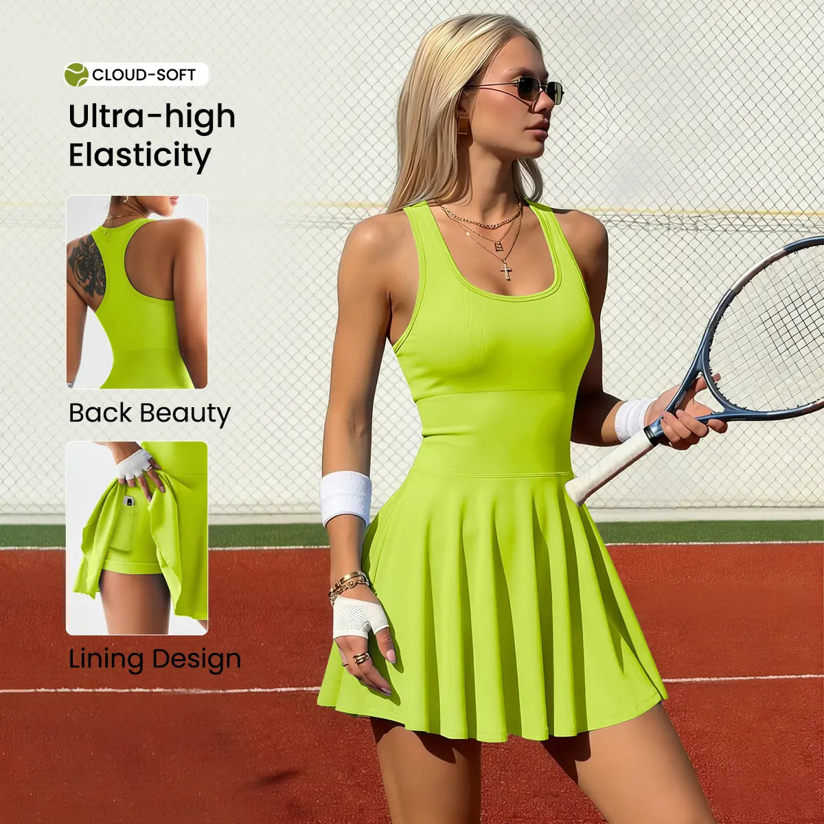 Hijesse Women'S Solid Sports Tennis Dress High Stretch Comfortable Breathable Fabric Built-In Pocket Design Ideal for Yoga Fitness Activities Sport Romper Sleeveless Romper, Suitable for Spring & Summer Wear