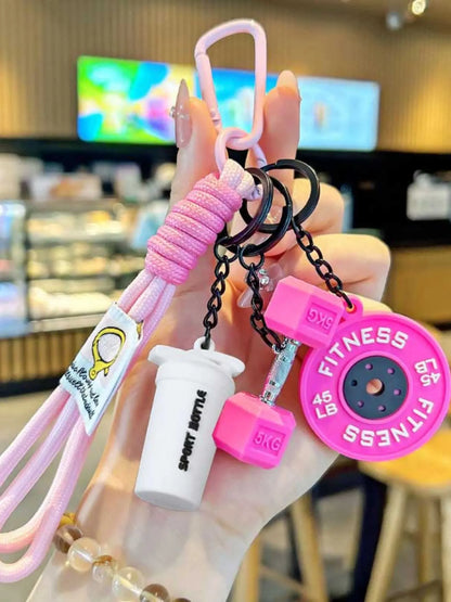 Sport Fitness Dumbbell and Barbell Keychain Set, Lanyard, Keychain for Bags, Gym Keychain, Charismatic Keychain, Keychain Accessories with Rope Charms, Water Bottle Accents, Dumbbell & Barbell Charms Pendant, Bag Ornaments for Women Men