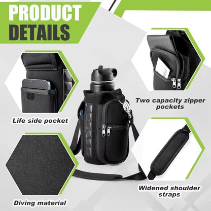 Magnetic Gym Water Bottle Holder with Phone Pocket & Shoulder Strap