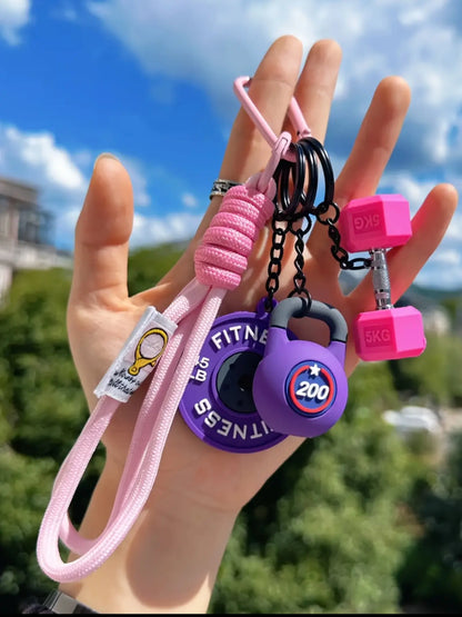 Sport Fitness Dumbbell and Barbell Keychain Set, Lanyard, Keychain for Bags, Gym Keychain, Charismatic Keychain, Keychain Accessories with Rope Charms, Water Bottle Accents, Dumbbell & Barbell Charms Pendant, Bag Ornaments for Women Men