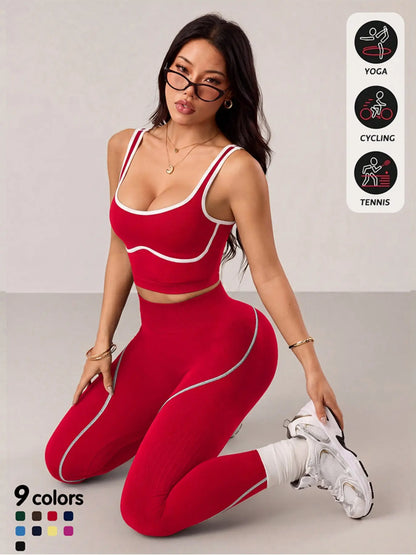 Women'S 2 Piece Sportswear Set, Sports Vest and Tight Pants, Fitness and Daily Exercise, High Waist Tummy Control, Fashion Gym Clothes